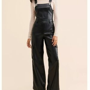 Avec Les Filles Black Leather Cargo Overalls